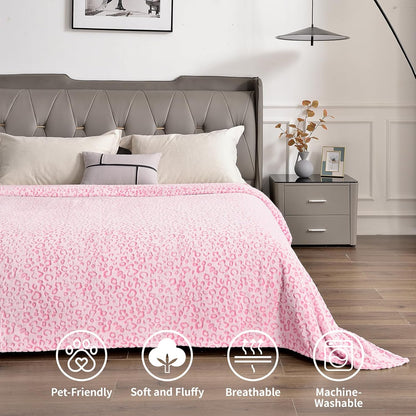PLEASANT BOULEVARD | Leopard Throw Blanket Fleece, Premium Lightweight Cozy Warm Plush Microfiber Pink Blanket for Couch Sofa and Bed (Pink, Throw (50 x 60 inches))