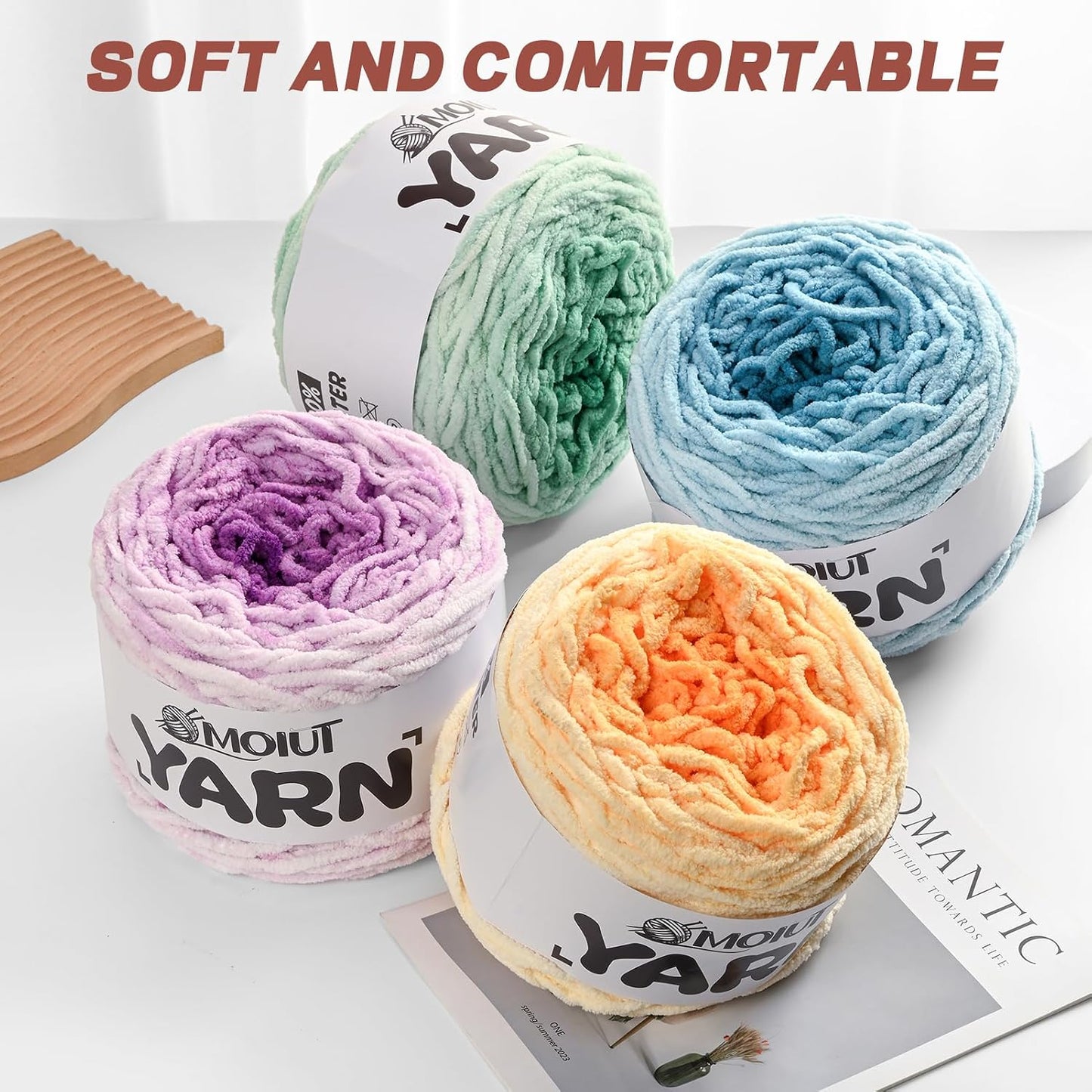 Blanket Perfect Ombre Cake Yarn - Baby Yarn for Crocheting Soft - 3 Pack of 10.6oz/300g - #6 Super Bulky - 197 Yards for Knitting, Crafts & Amigurumi, Chunky Chenille Yarn(3 Peach Blossom)