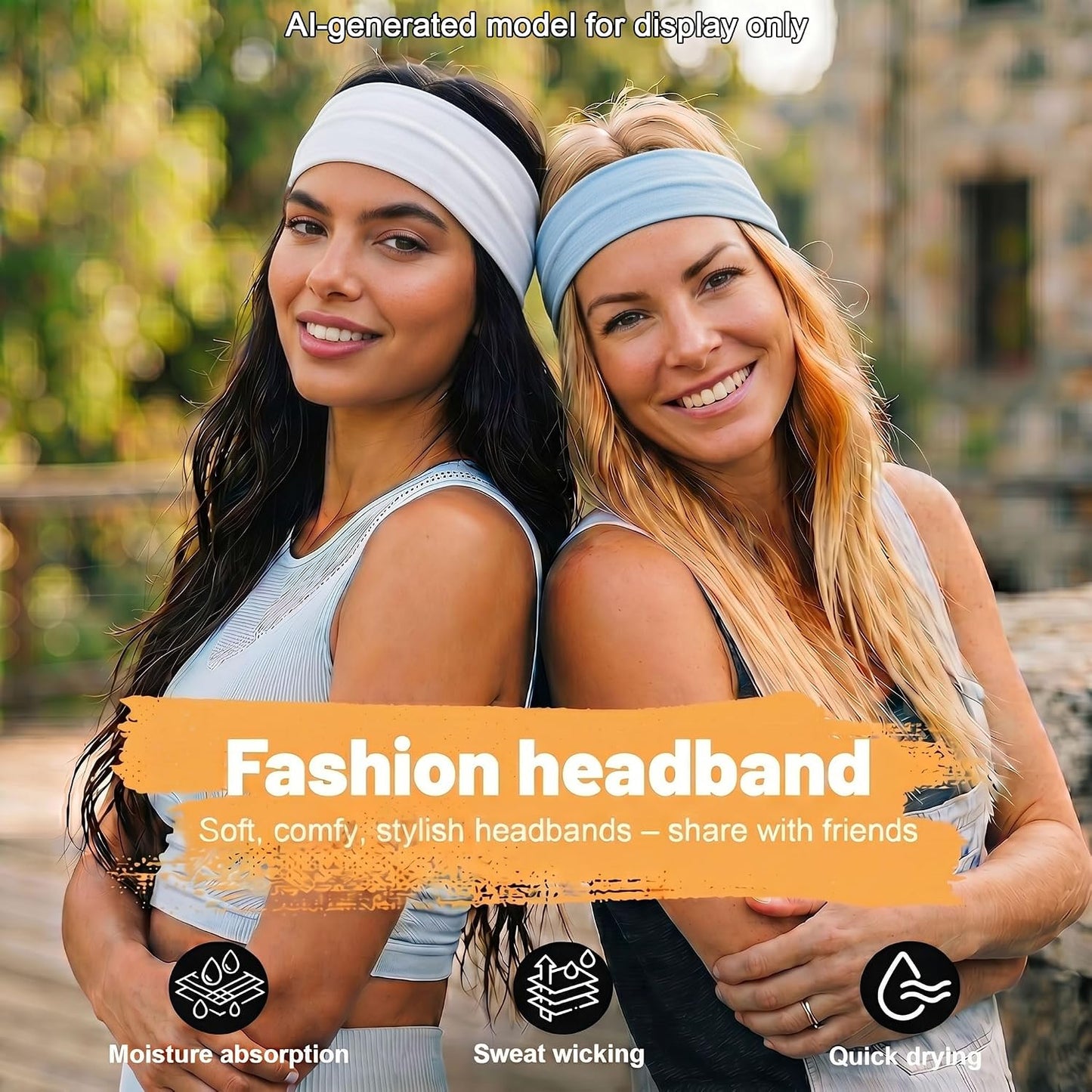 Headbands for Women Non Slip, Soft Cotton Elastic Cloth Hairband for Workout Gym Running Sports, Sweat Wicking Wide Headband, 3 Pack with Bag