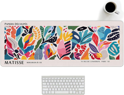 Abstract Floral Aesthetic Large Mouse Pad Matisse Boho Desk Mats, Pink Long Laptop Keyboard Mat Cute Gaming Desktop Mats for Desk, Flroal Desk Decor for Women Office 31.5x11.8