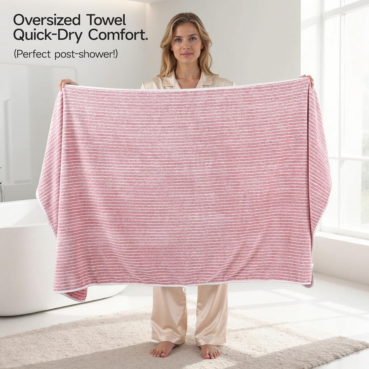 REDKISS 6-Piece Microfiber Bath Towel Set, Ultra Soft, Highly Absorbent & Quick Dry, 35x70 Inch Oversized, Pink Towels for Bathroom, Spa, Gym, 2 Bath 2 Hand 2 Washcloths