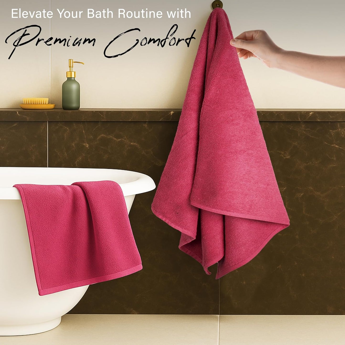 EcoNour Luxury 4-Pack Pink Turkish Cotton Bath Towels, 550 GSM 100% Cotton – 27x54 Inch, Ultra Soft, Quick Dry & Highly Absorbent for Bathroom, Gym & Travel