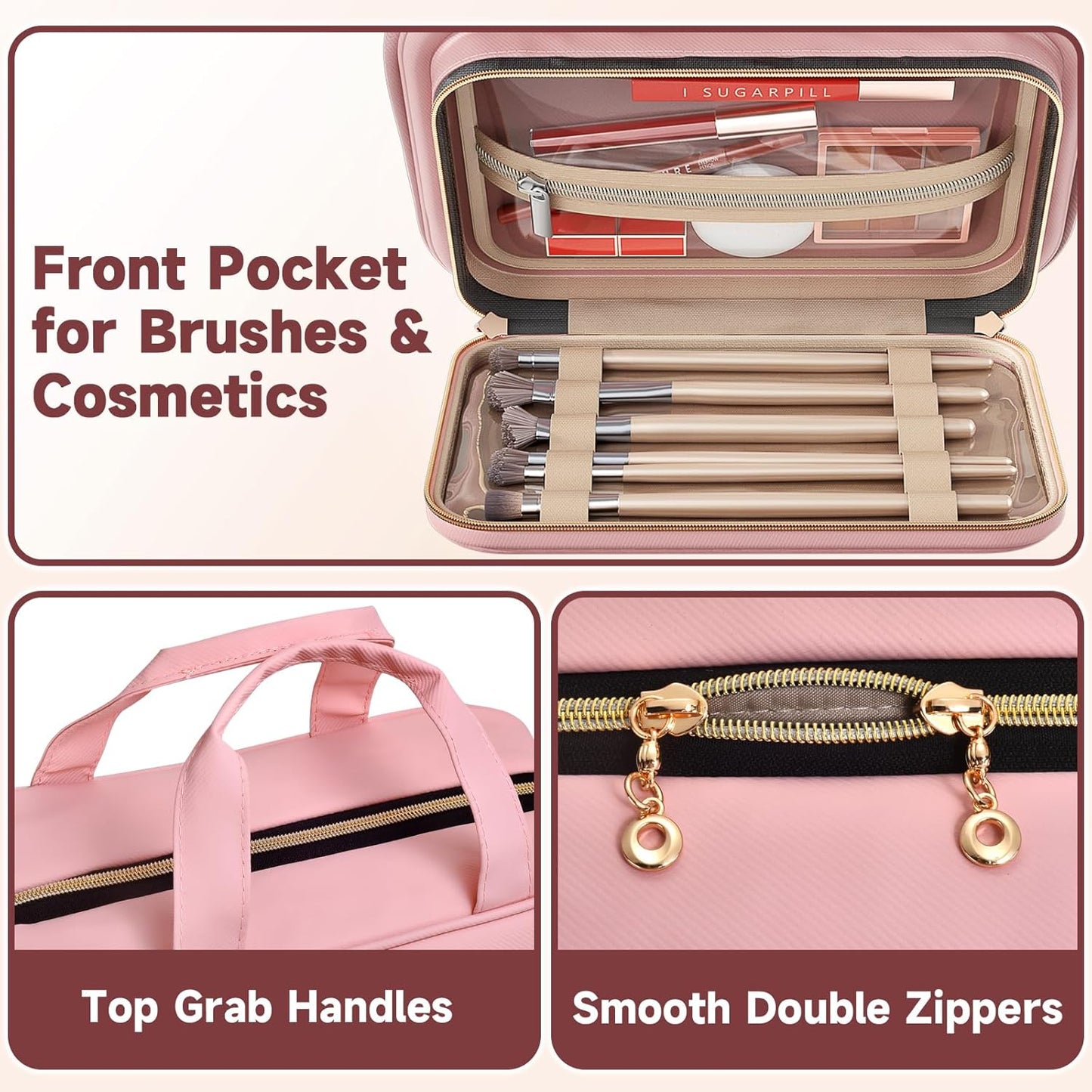 Travel Toiletry Bag for Women – Waterproof Hanging Organizer with Multiple Compartments, Fits Full-Size Toiletries and Makeup Accessories, Compact & Portable, Travel Essentials (Medium, Pink)