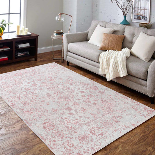 Auemtyn 4x6 Area Rug - Vintage Floral Style for Indoor Spaces -Soft, Washable, Non Slip & Stain Resistant -Ideal for Living Room, Bedroom, Dining Room and Home Office, Pink