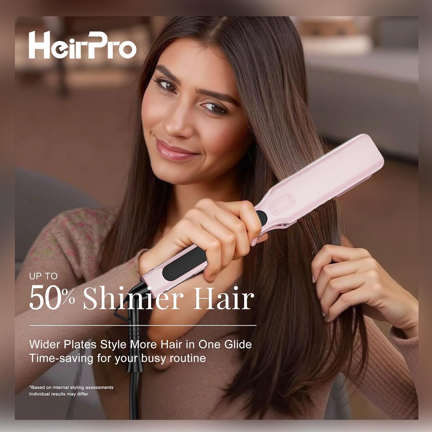 Ceramic Flat Iron Hair Straightener with 3D Floating Plate,Hair Iron Straightener with 15 Temps for Thick Hair | Ergonomic Silicone Handle | LCD Display | Dual Voltage (Light Pink)
