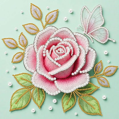 FRANDEK Pink Roses DIY Pearl Painting Kit, Framed 3D Textured Handmade 10x10in, Sparkling Gem Art Decor for Living Room, Study, Relaxing Creative Project, Gift for Friends & Beginners