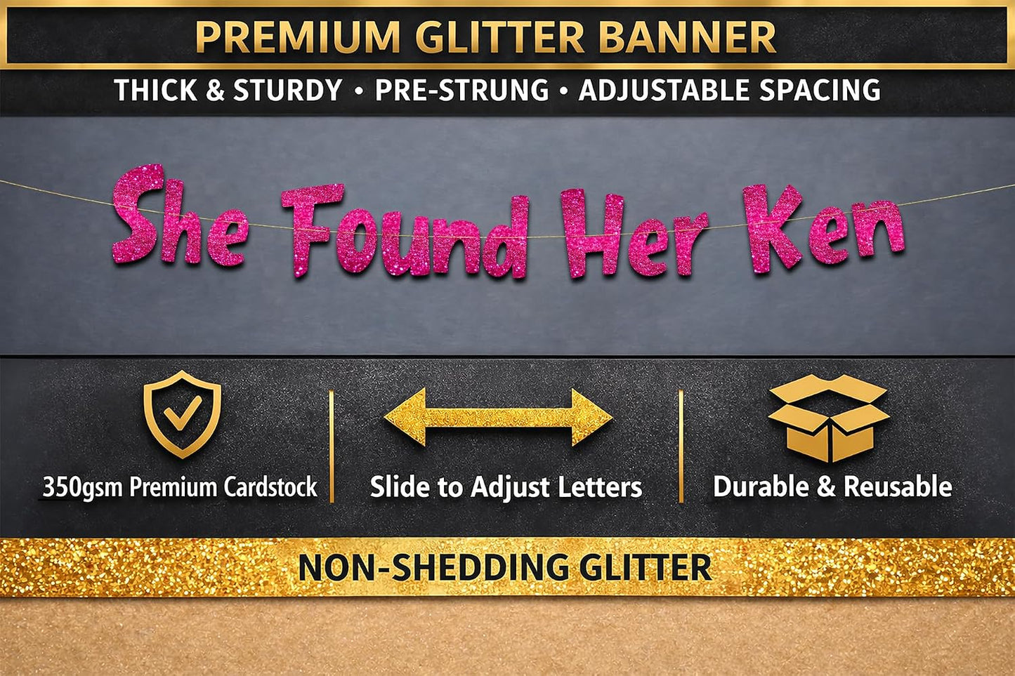 Pre-Strung She Found Her Ken Pink Glitter Bachelorette Banner - Bachelorette Party Decorations for Her - Party Supplies, Favors and Gifts