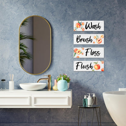 4 Pcs Minimalism Peach Bathroom Wall Decor Sign, Bathroom Wall Art Decor Gift, Wash Brush Floss Flush Wooden Hanging Plaque Sign For Farmhouse Home Bathroom Restroom Spa Room Laundry Room -18
