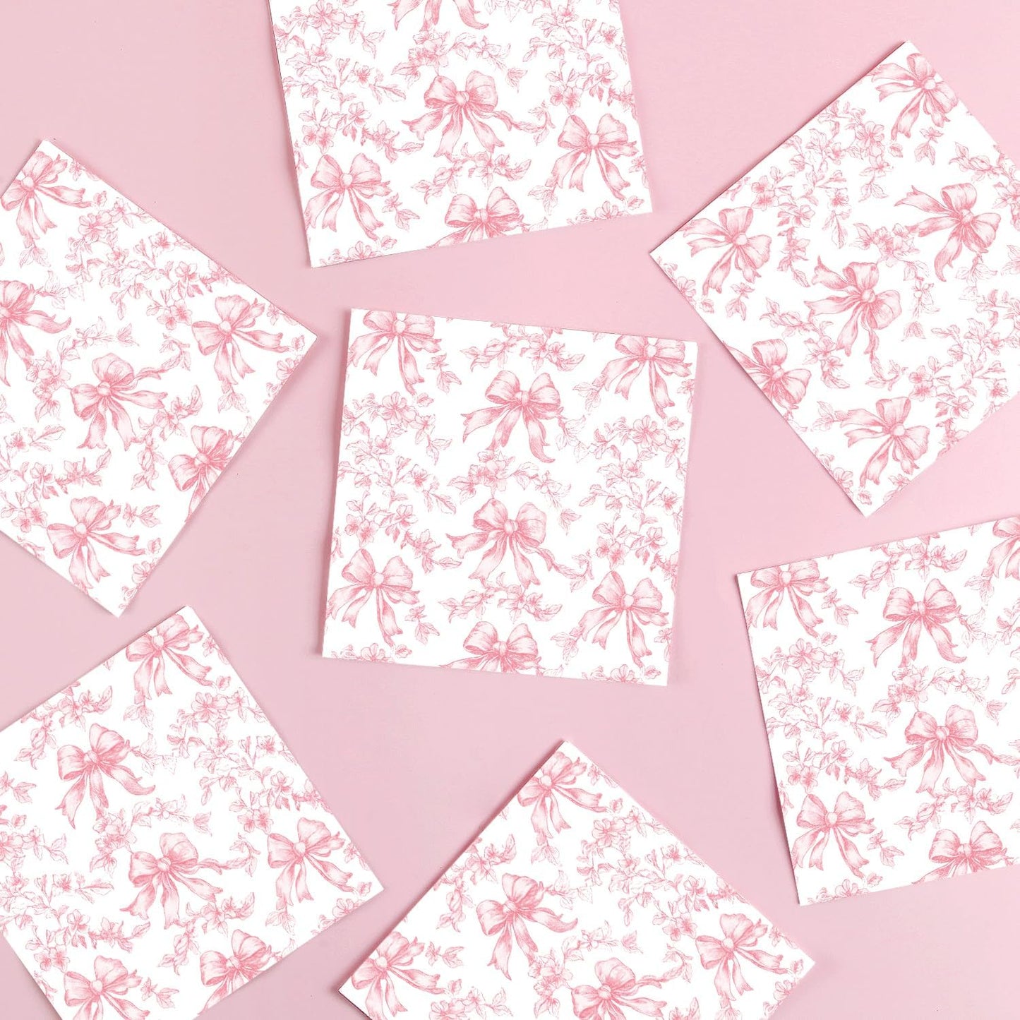 Quera Pink Bow Napkins Cocktail Floral Coquette Party Favor for Baby Shower | 50 Pcs Paper Toile Napkin for girl Bridal Birthday White Bows