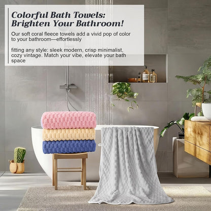 Peryiter 4 Pcs Microfiber Bath Towels 27.6'' x 55'' Large Colorful Sheet Set with Hang Loop Soft Absorbent Quick Dry Plush Fluffy Bathroom Towel for Adults Dorm Spa Gym(Pink, Yellow, Light Gray, Blue)