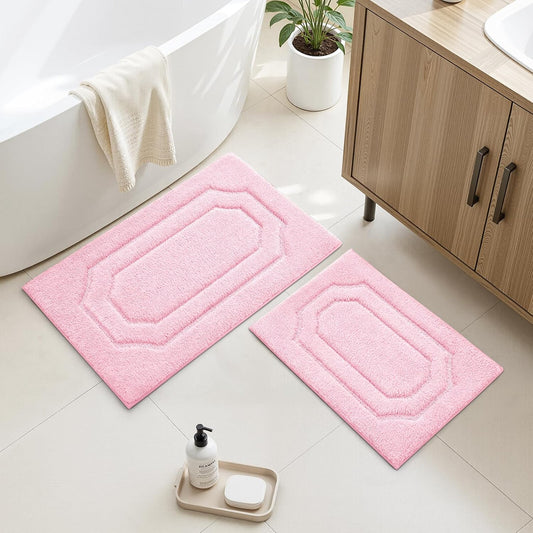 HOMEIDEAS Pink Bathroom Rugs, Absorbent Microfiber Bath Mat with Non-Slip Backing, Machine Washable for Shower