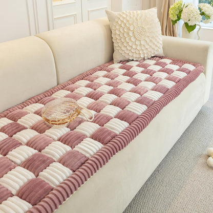 Funny Magic Sofa Cover, Waterproof Couch Cover for Dogs, Cream-Coloured Large Plaid Square Pet Mat, Bed Tatami Mat