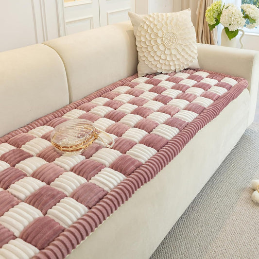 Funny Magic Sofa Cover, Waterproof Couch Cover for Dogs, Cream-Coloured Large Plaid Square Pet Mat, Bed Tatami Mat