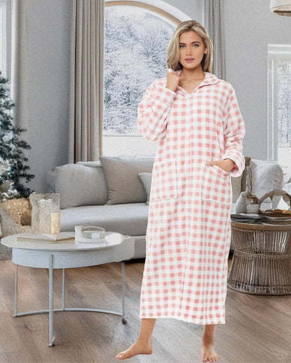 Alexander Del Rossa Long Zip Up Robes, Plush Zipper Robes for Plus Size, Housecoats Zipper Front