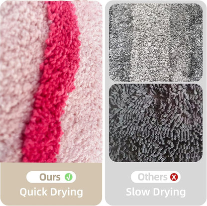 Pink Rose Bow Bath Mat Non Slip Scalloped Bedroom Girly Bow Bath Rug Cute Carpet Bathroom Decor Microfiber Absorbent Bath Rug for Bathtub Shower (Pink-Rose, 31" x 20")