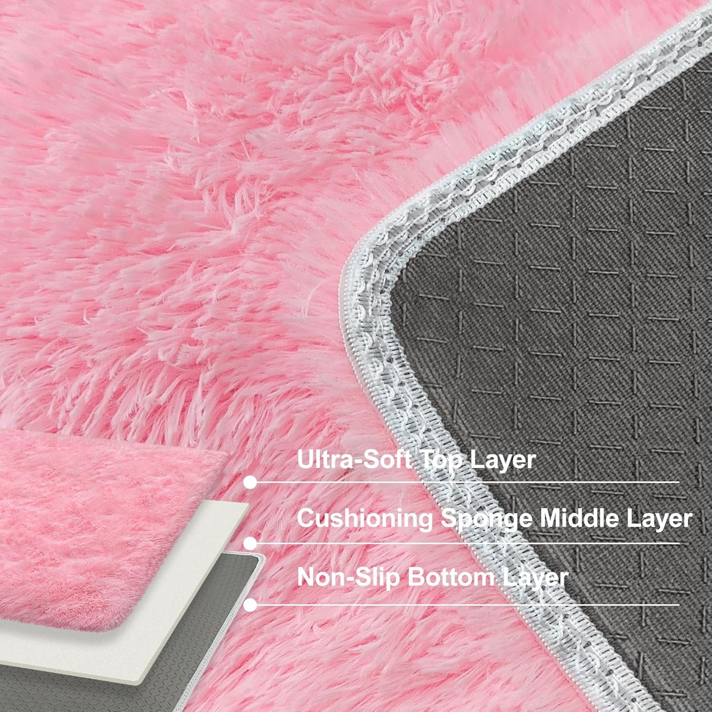 Pink Rugs for Bedroom Girls：ZJYeRug 4x6 Soft Shaggy Fluffy Area Rug Washable Non-Slip Fuzzy Plush Thick Small Rugs for Living Room，No Shedding Cute Indoor Carpet for Kid Nursey Dorm Home Decor