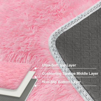 Pink Rugs for Bedroom Girls：ZJYeRug 4x6 Soft Shaggy Fluffy Area Rug Washable Non-Slip Fuzzy Plush Thick Small Rugs for Living Room，No Shedding Cute Indoor Carpet for Kid Nursey Dorm Home Decor