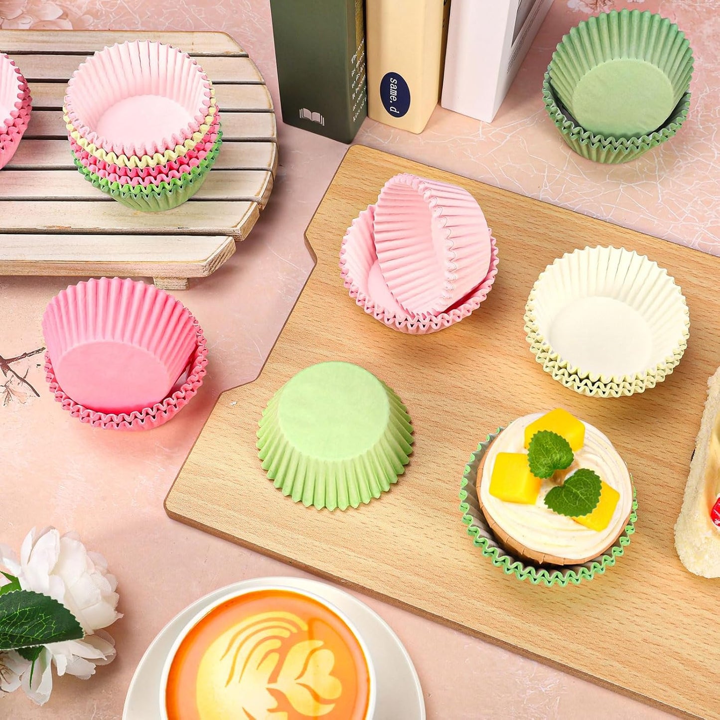 Whaline 300Pcs Pastel Colorful Cupcake Liners Paper Baking Cups Gradient Pink Green Standard Muffin Cupcake Wrappers for Spring Easter Wedding Baby Shower Birthday Party Supplies