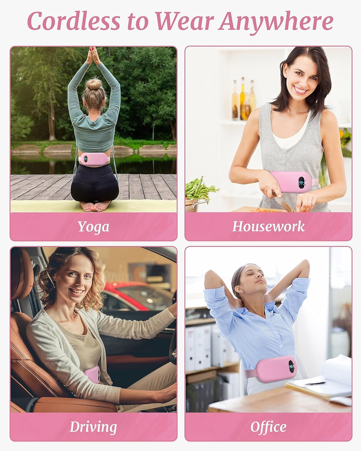 Portable Heating Pad, Upgraded Cordless Electric Fast Heating Pad for Back Belt 6 Heat 6 Vibrating Modes Gifts for Women Girls Her Girlfriend Pink