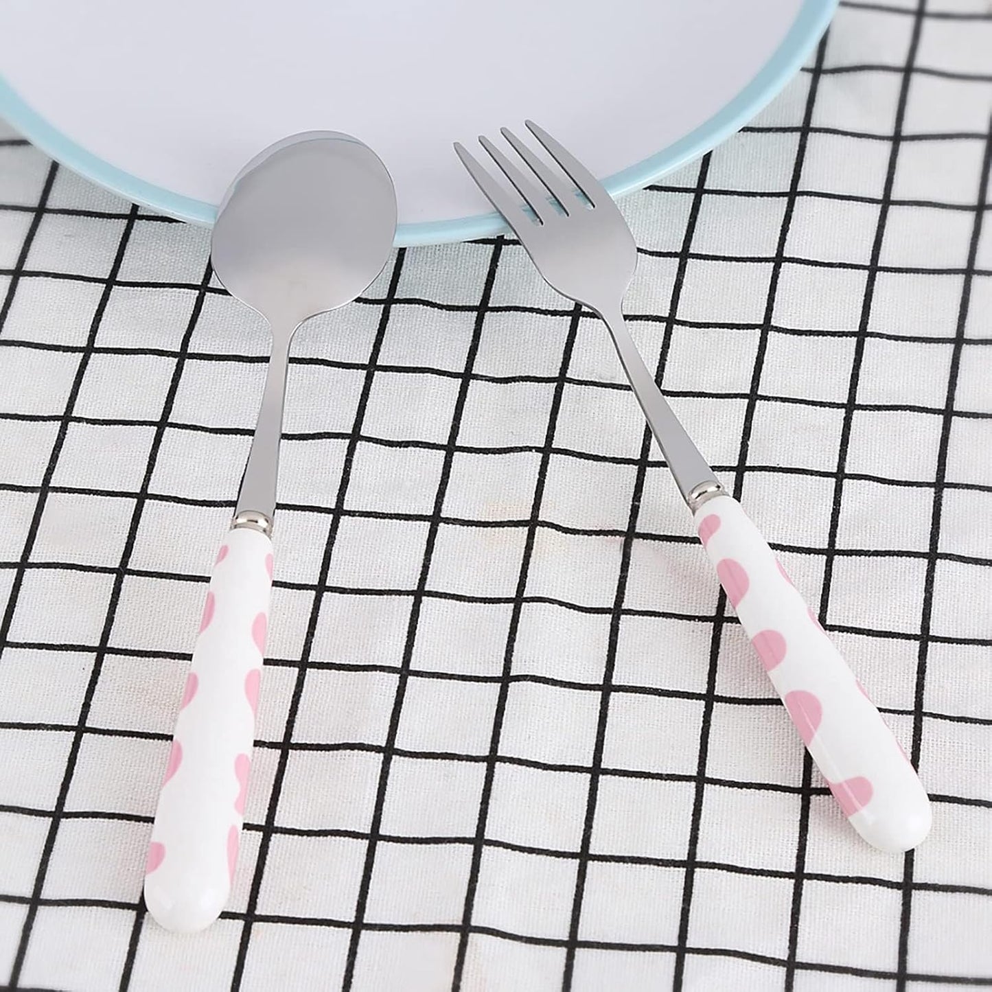 2Pcs Fork And Spoon Set, Cute Cutlery Set Stainless Steel Small Cutlery Travel Cutlery Set with Portable Storage Case for School Travel(Pink)