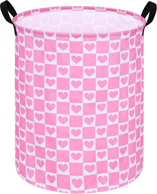 19.7" Round Kids Laundry Basket Gift Baskets Storage Laundry Hamper Toys Nursery Bin with Handles,Storage Basket for Childrens Room Bedroom Decor (Pink Heart)