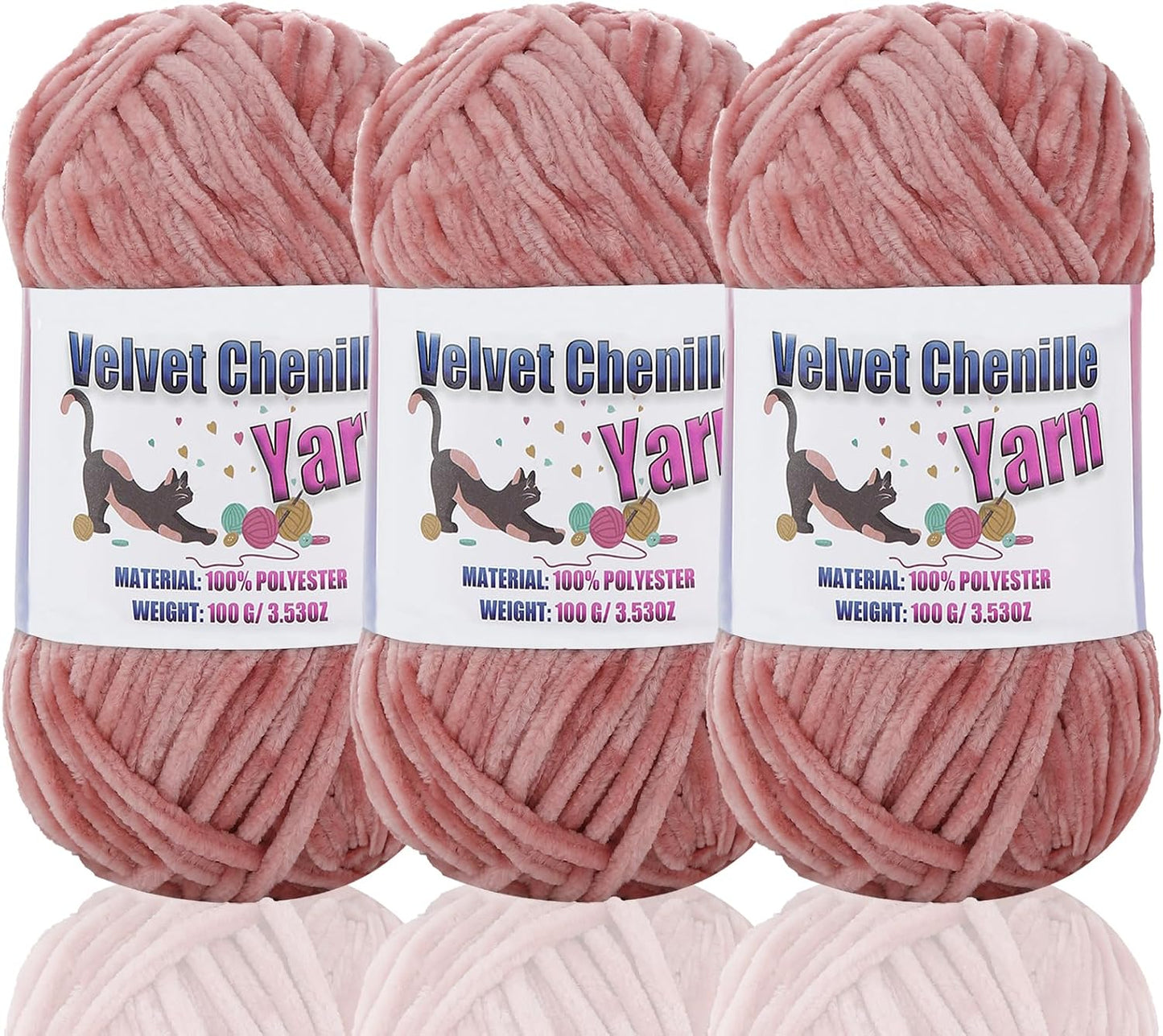 3 * 100g Fluffy Velvet Chenille Yarn for Crocheting and Knitting, Handcrafts Weaving Soft Chenille Yarn for Crocheting Clearance, Used for Making Baby Yarn Blanket, Clothes (3 - Peach)