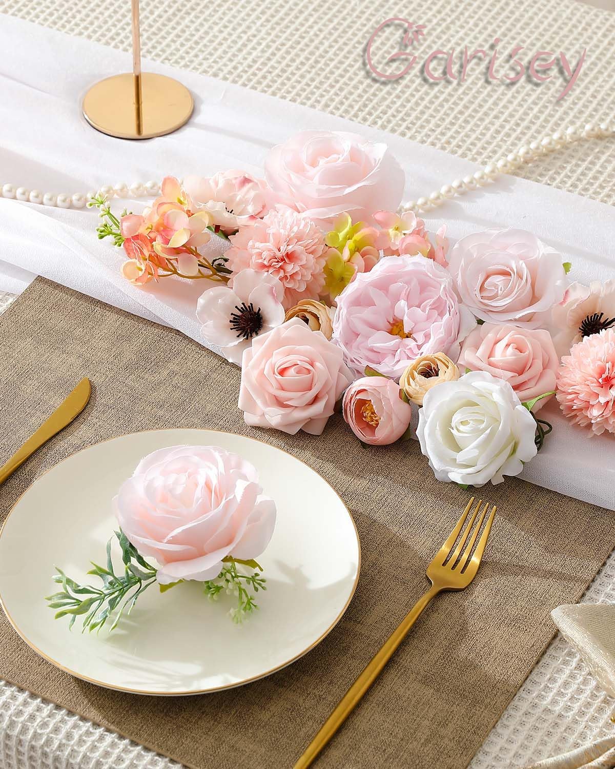 Garisey Artificial Flowers Combo for DIY Wedding Bouquets Combo Centerpieces Arrangements Party Bridal Baby Shower Home Decorations-Blush Pink