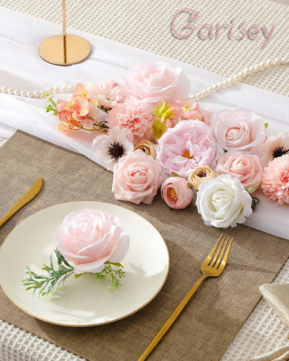 Garisey Artificial Flowers Combo for DIY Wedding Bouquets Combo Centerpieces Arrangements Party Bridal Baby Shower Home Decorations-Blush Pink