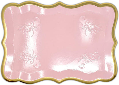 10 Pink Trays with Gold Foil Border, 9 x 13 Inch Cardboard Dessert Display Boards for Baby Shower Party Candy Buffet Tables