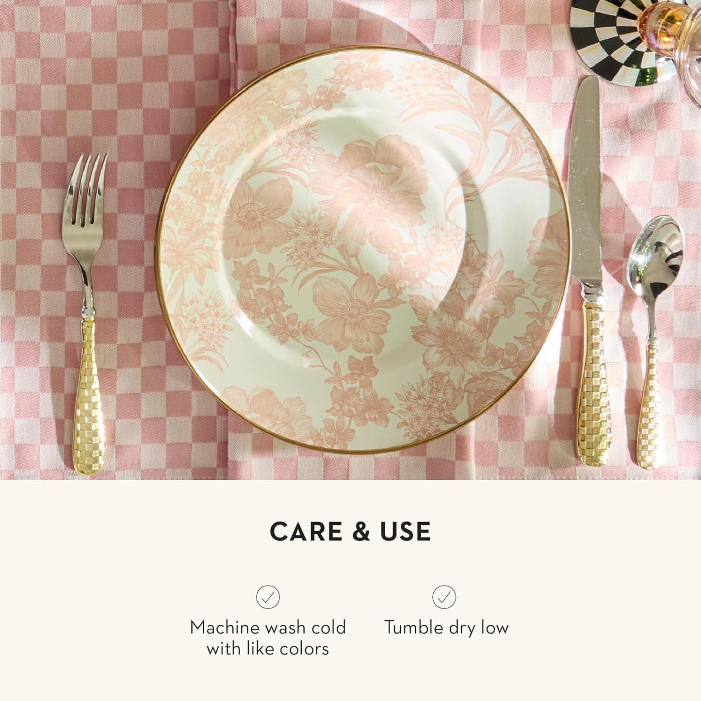 MACKENZIE-CHILDS Set of 4 Cotton Placemats, Decorative Table Mats, Pink Check