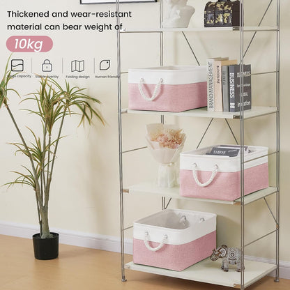 Large Storage Baskets- 15.7x11.8x8.26 inch Storage Bins for Shelves and Closet Organizing, Foldable Fabric Bin for Home Organization Clothes and Laundry (3-Pack, White&Pink)
