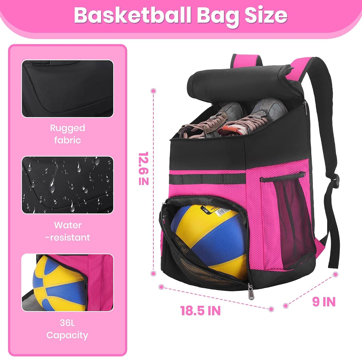Hsmihair Basketball Backpack Large Sports Bag for Men&Youth,Gym Bag with Separate Ball & Shoes Compartment,Travel Bag for Basketball,Soccer,Volleyball