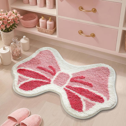 Pink Bowknot Bathroom Rugs, Ultra Soft and Non-Slip Bow Bath Mat, Absorbent Microfiber Pink Bow Rug, Machine Washable Bath Mats for Bathroom Bedroom Kitchen 20 x 31 Inch (Pink A)