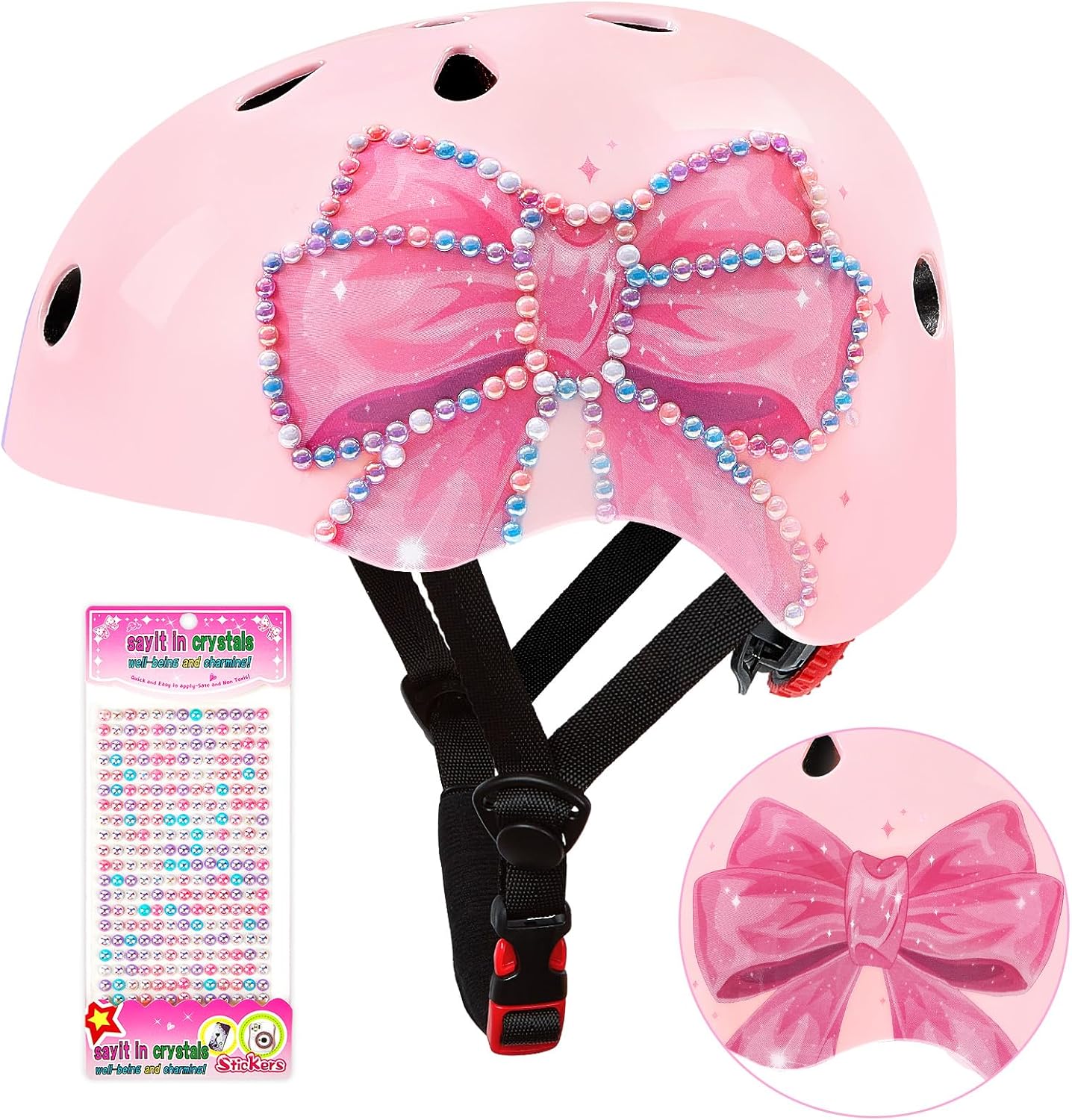 Kids Bike Helmet Adjustable Youth Toddler Helmet with DIY Stickers for Girls Age 3-5-8-14 Years for Bicycle Scooter Skateboard Roller Skating