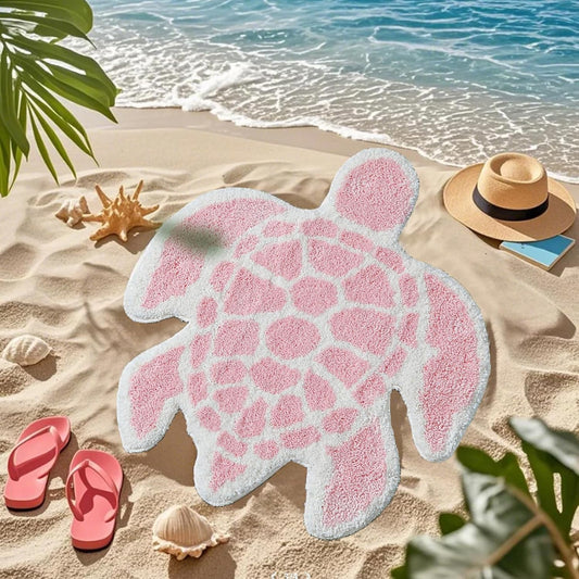 YRXRUS Turtle Bathroom Rugs, Ocean Decor Bath Mat Gifts, Light Pink Bathroom Rug, Cute Sea Turtle Shaped Bath Rug for Sring Summer Room Decor, Machine Washable & Non-Slip Bath Mat, 24x26 Inch