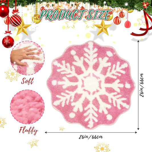 Christmas Bath Rugs for Bathroom - Pink Snowflake Shape Bathroom Rug,Soft and Absorbent Bath Mats,Non-Slip Rug for Shower Bath and Bedroom,Christmas Decoration Gifts(26in x 26in)
