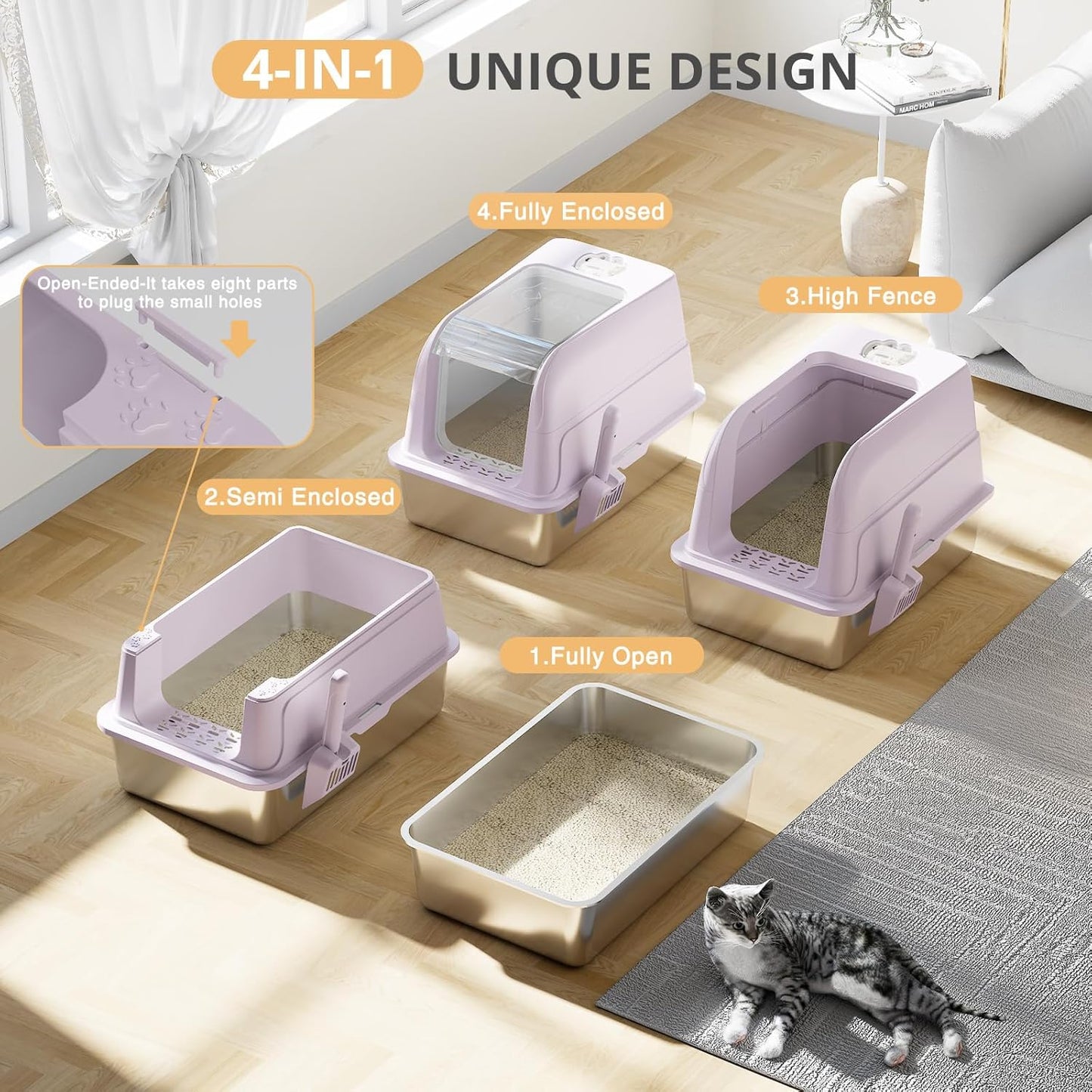 Stainless Steel Cat Litter Box, Cat Litter Box, Easy to Clean Metal Cat Box - Pink