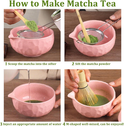 Matcha whisk Sets,Japanese Matcha Set,Matcha Bowl with Spout,Matcha Whisk and Holder,Bamboo Scoop,Sifter - 6 Pcs Tea Set for Matcha Lover,Tea Ceremony,Thanksgiving(Blue)