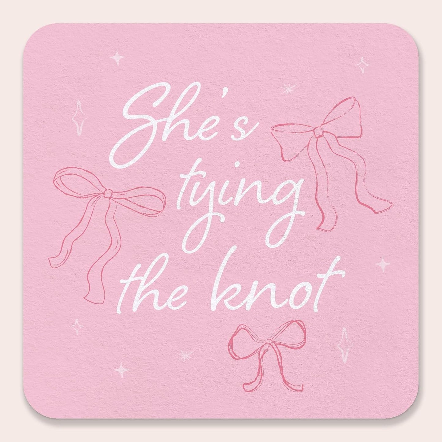 Big Dot of Happiness 25 Ct She's Tying The Knot Drink Coasters, 4-Inch Disposable Square Paper Coasters for Pink Bows Bridal and Bachelorette Party, Funny Cocktail Table Decor for Bar Drinks