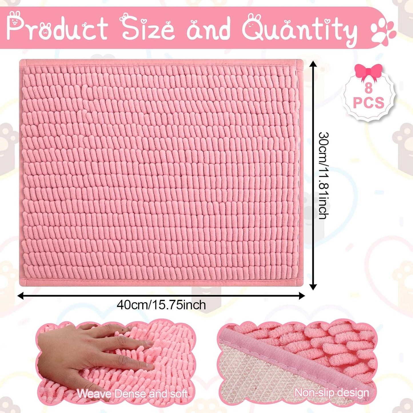 SHENLIU 8Pcs Guinea Pig Cage Liner 16x12 Inch Rabbit Cage Liner Bedding Reusable Guinea Pig Mat Pad Washable Training Pad Animal Sleeping Bedding Mat for Small Animals, Bunny (Gray, Green, Pink, Blue)