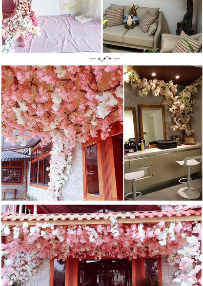 50PCS Artificial Cherry Blossom, Silk Cherry Blossom Branches, Realistic Fake Flowers for Weddings, Square Halls, Artificial Trees, Hotel Activities, Living Room Home Decoration (Medium Pink)
