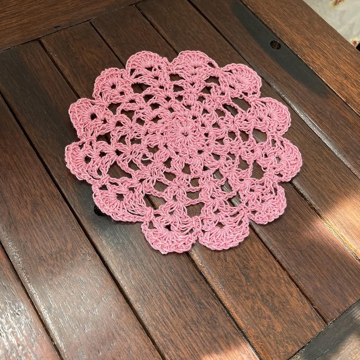 Hsvanyr 5" Crochet Doilies Table Placemats Round Lace Small Centerpiece Drinks Coasters for Parties Set of 10 Pink Color