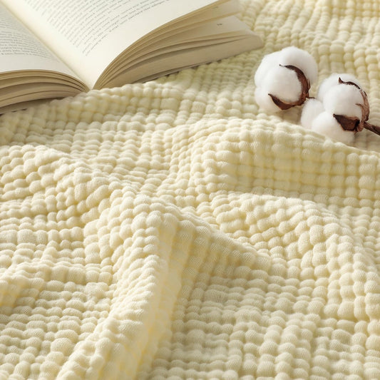 Unnivoll 100% Cotton Muslin Blanket Queen Size 90" x 90" for Bed Couch Summer Gauze Blanket for Adults Lightweight and Breathable Apricot