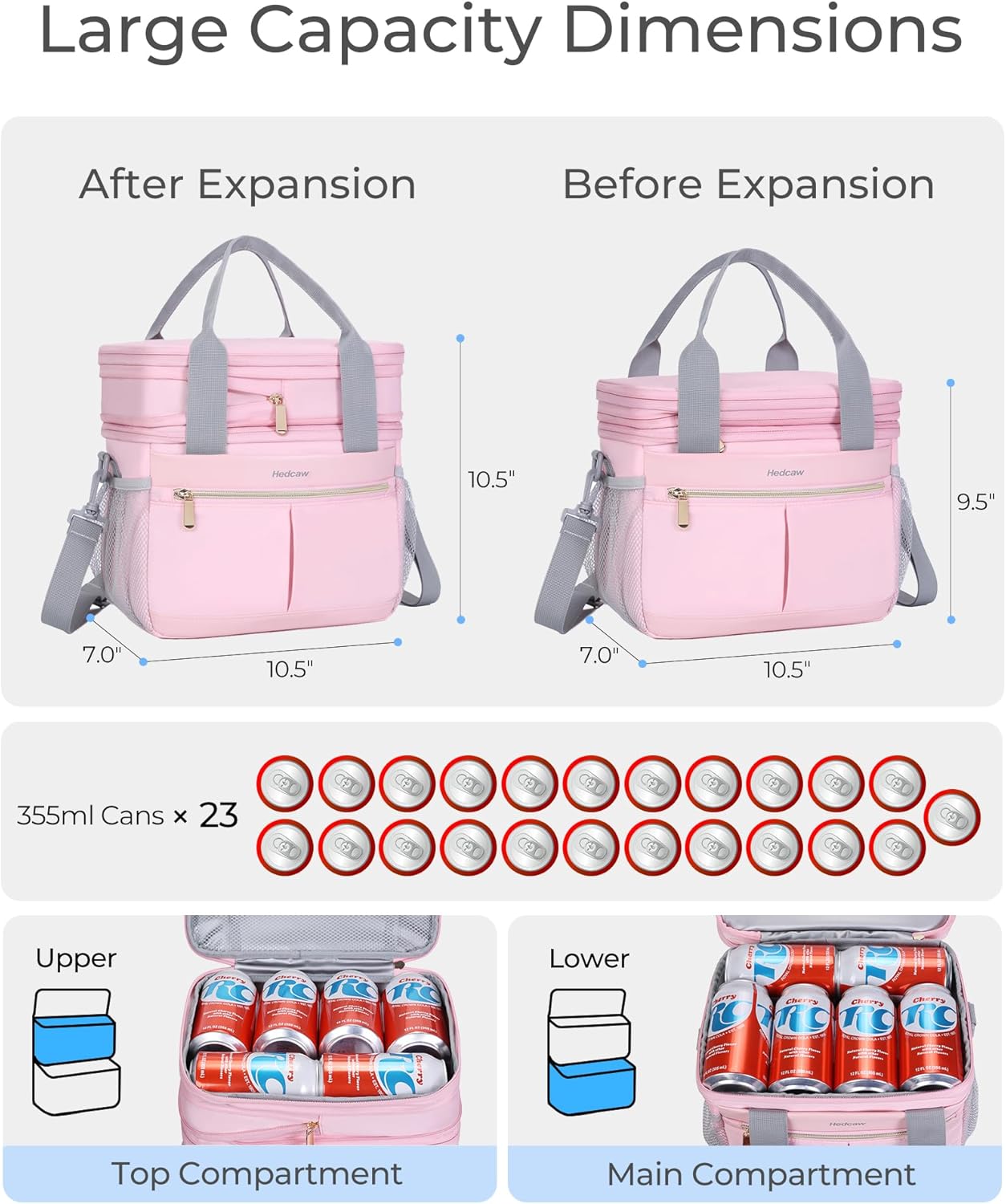 Lunch Box for Women Double Deck Insulated Lunch Bag Women Expandable Leakproof Reusable Lunch Cooler Bag for Work, Office, Picnic, Pink