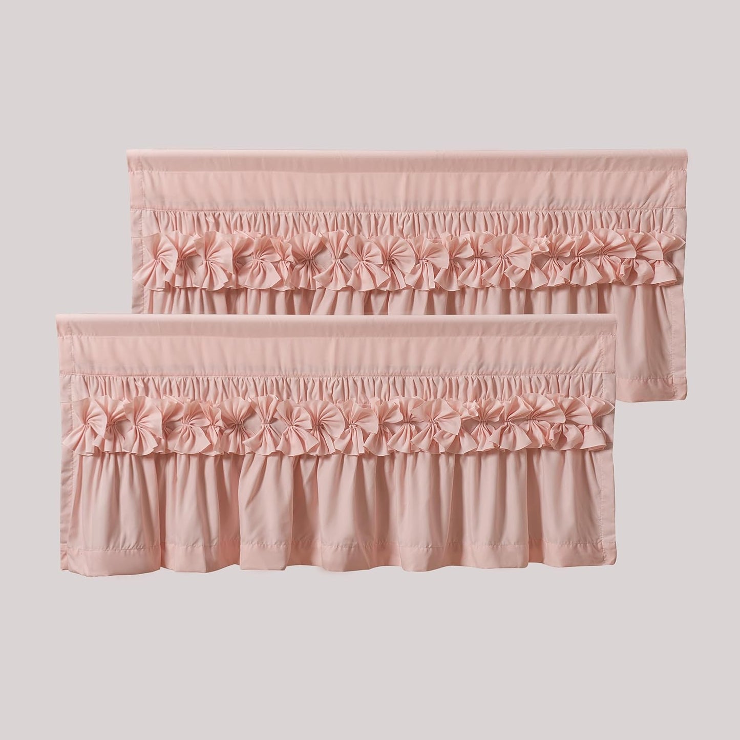 HIG 2 Pack Peach Pink Ruffle Window Valances – Handcrafted Bow Tie Blackout Curtain Valances for Windows/Bathroom/Living Room/Bedroom, Farmhouse Decorative Privacy Kitchen Valance, 42"x18"(N60047)