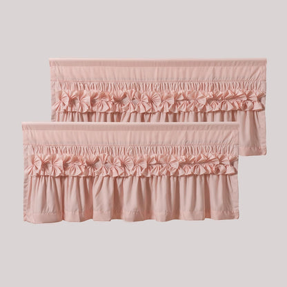 HIG 2 Pack Peach Pink Ruffle Window Valances – Handcrafted Bow Tie Blackout Curtain Valances for Windows/Bathroom/Living Room/Bedroom, Farmhouse Decorative Privacy Kitchen Valance, 42"x18"(N60047)