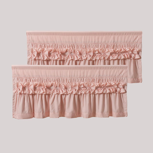 HIG 2 Pack Peach Pink Ruffle Window Valances – Handcrafted Bow Tie Blackout Curtain Valances for Windows/Bathroom/Living Room/Bedroom, Farmhouse Decorative Privacy Kitchen Valance, 42"x18"(N60047)