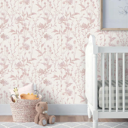 HeloHo Peel and Stick Wallpaper Pink Floral Leaf Wallpaper 16.1" X 118" Self Adhesive Removable Wallpaper Waterproof Contact Paper for Living Room Bedroom Bathroom Decor Vinyl Rolls