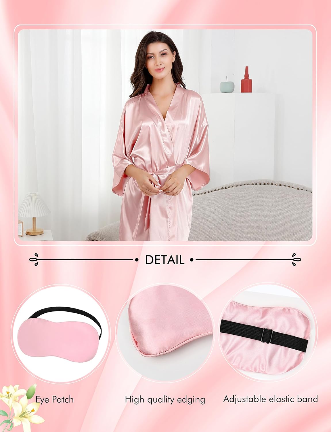 EPLAZA Women Floral Satin Robe Bridal Dressing Gown Wedding Bride Bridesmaid Kimono Sleepwear