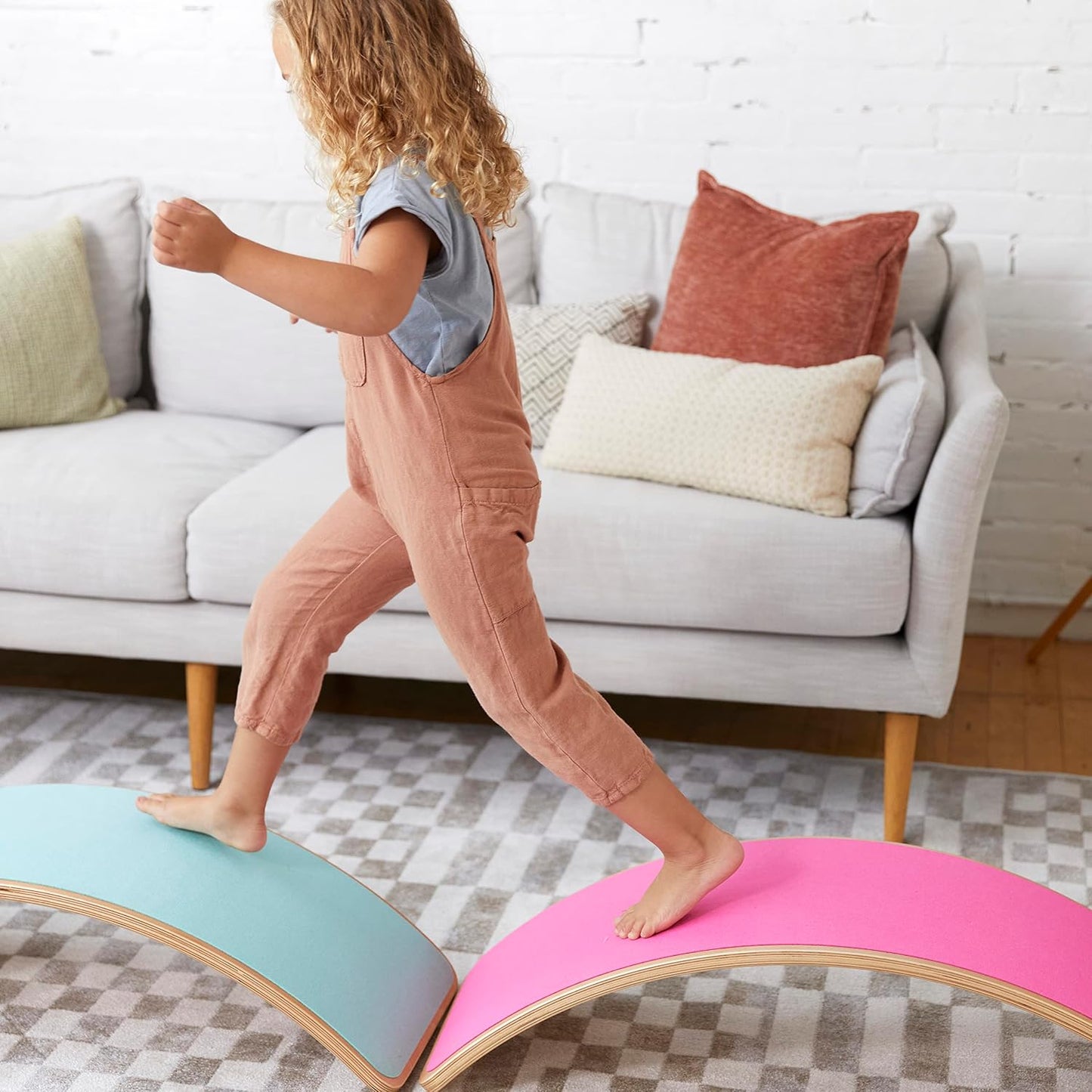 ECR4Kids Wooden Rocking Balance Board with Non-Slip Felt Base, Montessori Toy, Bright Pink